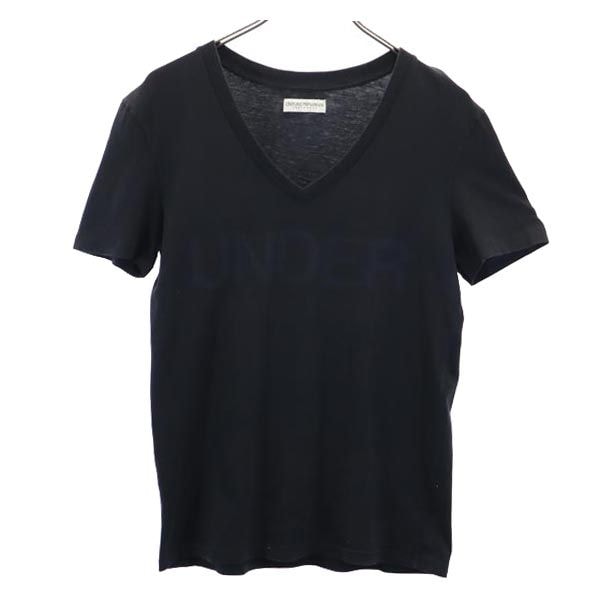 Emporio Armani エンポリオアルマーニ プリント 半袖 Vネック Tシャツ USA M ブラック系 ロゴ
