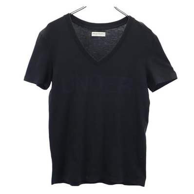 Emporio Armani エンポリオアルマーニ プリント 半袖 Vネック Tシャツ USA M ブラック系 ロゴ