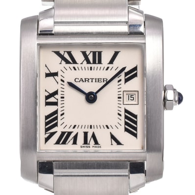カルティエ CARTIER W51011Q3 タンクフランセーズ MM デイト シルバー クォーツ ユニセックス 美品 腕時計 J#150336