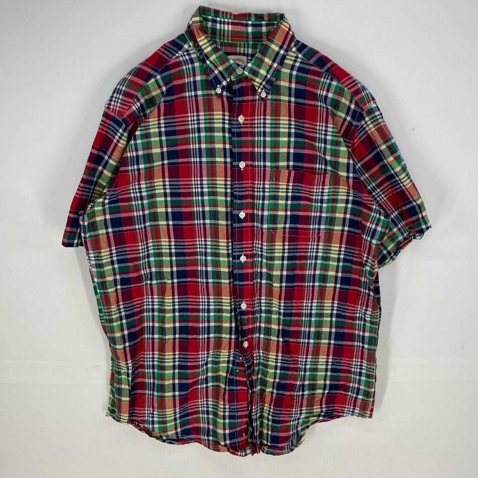 古着 ブルックスブラザーズ Brooks Brothers 半袖シャツ ボタンダウン 胸ポケット 1818 L レッド系 チェック メンズ