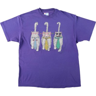 古着 90年代 ヘインズ Hanes BEEFY-T ネコ柄 アニマル柄 アニマルTシャツ USA製 レディースL相当 ヴィンテージ/eaa635579