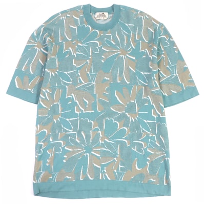 【ドンドン見直し】極美品 エルメス 半袖ニット ライトブルー メンズ XL