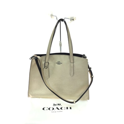 ▼▼COACH コーチ レディース トートバッグ メタリック レザー チャーリー キャリーオール プラチナ 31037 ゴールド