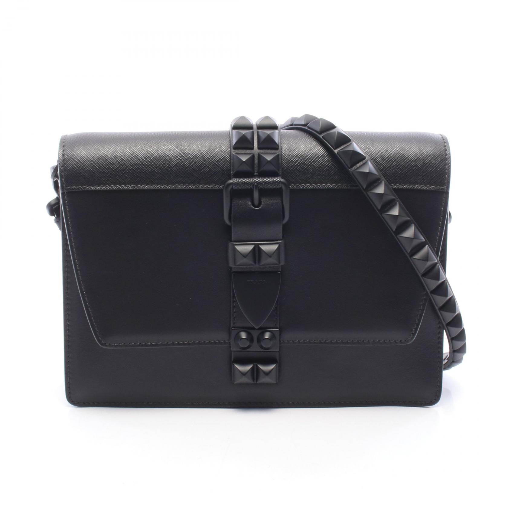 プラダ PRADA CITY CALF + SAFFI エレクトラ スタッズ ショルダーバッグ バッグ レザー レディース ブラック系 1BD120 【中古】