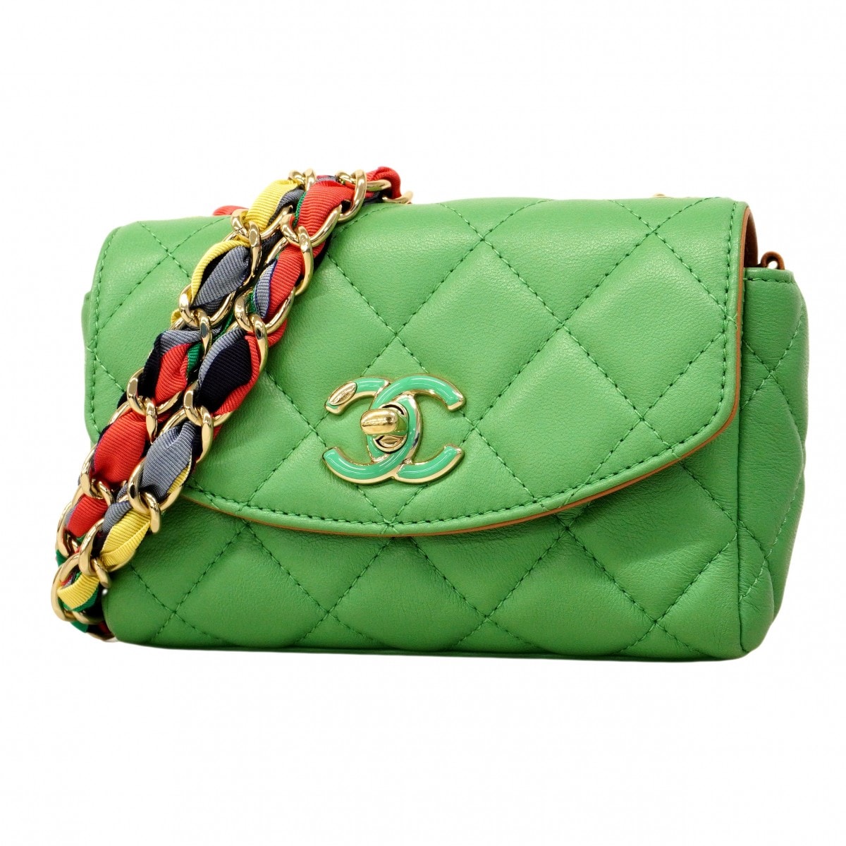★最終価格★SALE【6cd5309-k】シャネル ショルダーバッグ ミニマトラッセ チェーンショルダー ラムスキン グリーン シャンパンゴールド金具【中古】レディース