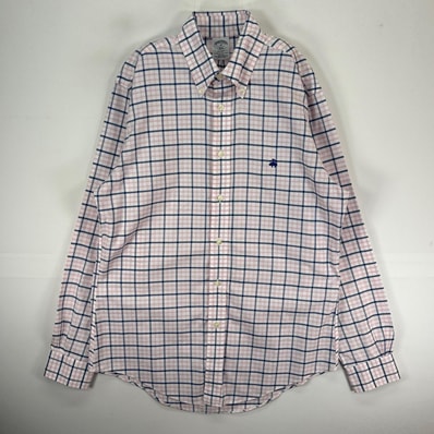 古着 ブルックスブラザーズ Brooks Brothers 長袖シャツ ボタンダウン ワンポイント M ピンク系 チェック メンズ