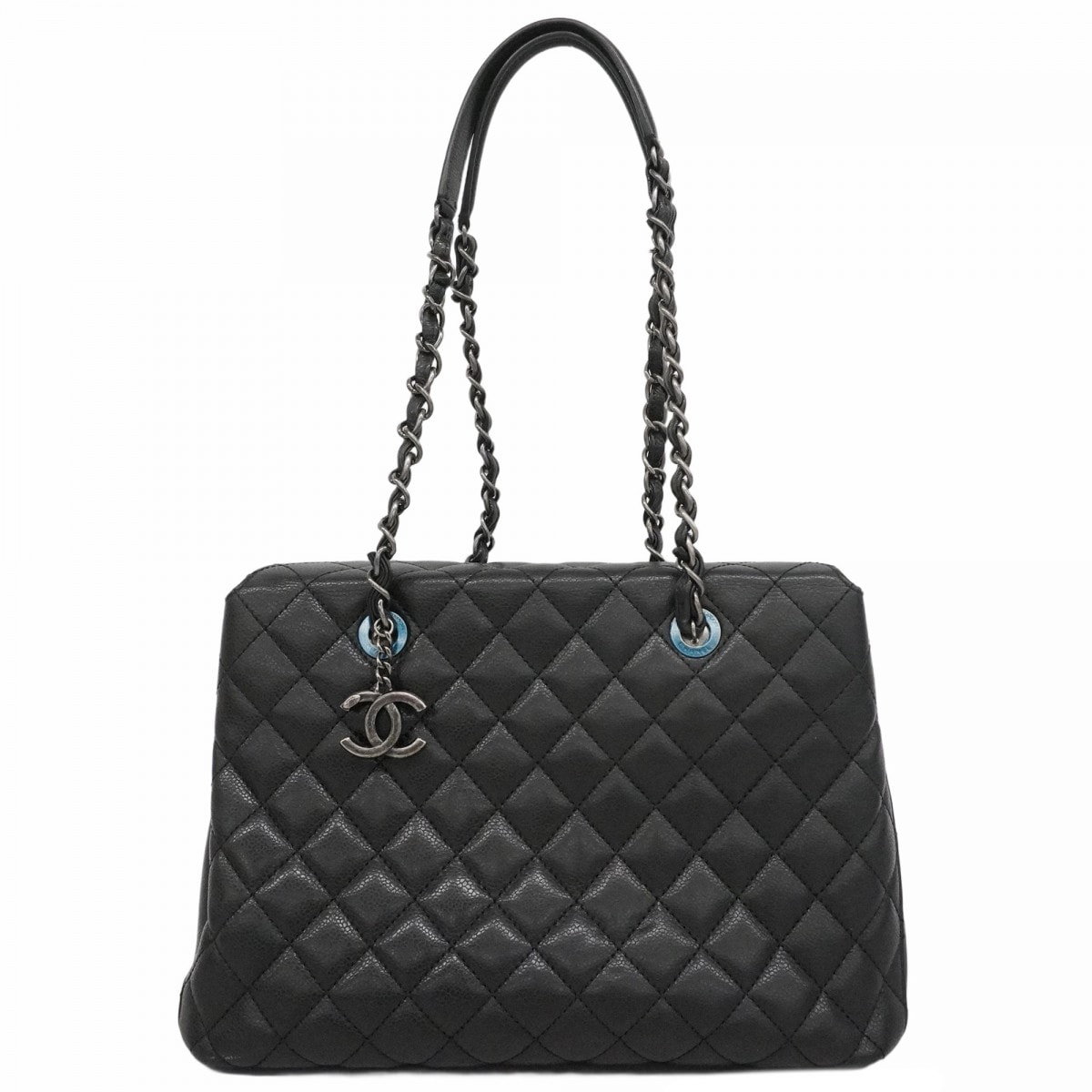 【6de5521-k】シャネル チェーントート マトラッセ キャビアスキン ブラック シルバー金具【中古】レディース