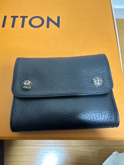 Chrome Hearts Wave Mini Cross Ball Button Leather Wallet "Black/Silver"