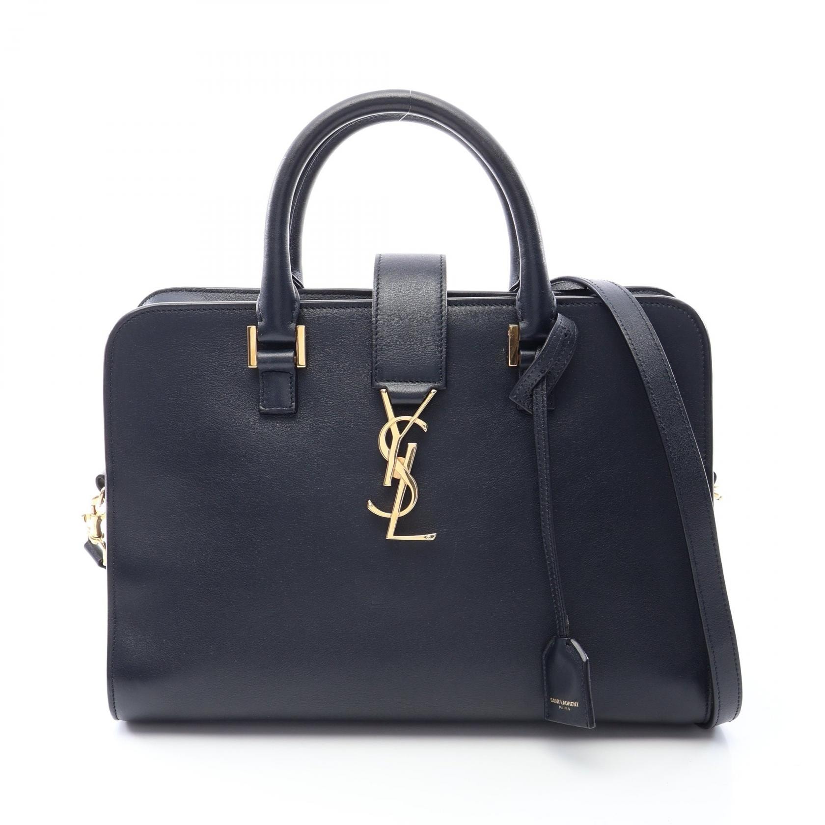 イヴ・サンローラン YVES SAINT LAURENT モノグラム カバス 2WAY ハンドバッグ バッグ レザー レディース ネイビー系 【中古】
