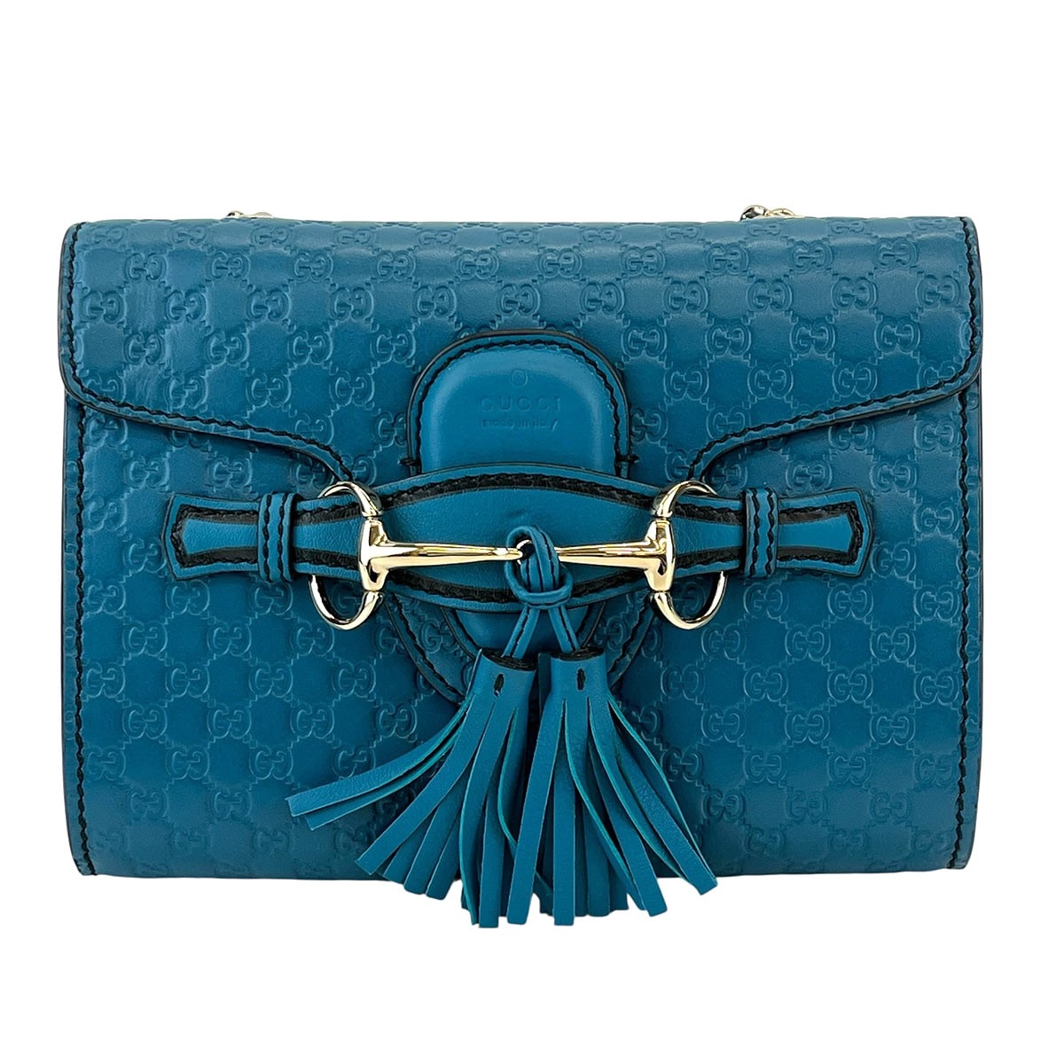 GUCCI グッチ エミリー マイクログッチシマ チェーンショルダー ショルダーバッグ 449636  シマレザー ターコイズブルー  レディース【中古】