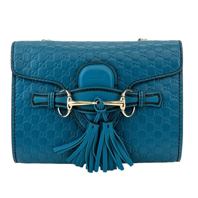 GUCCI グッチ エミリー マイクログッチシマ チェーンショルダー ショルダーバッグ 449636 シマレザー ターコイズブルー レディース【中古】