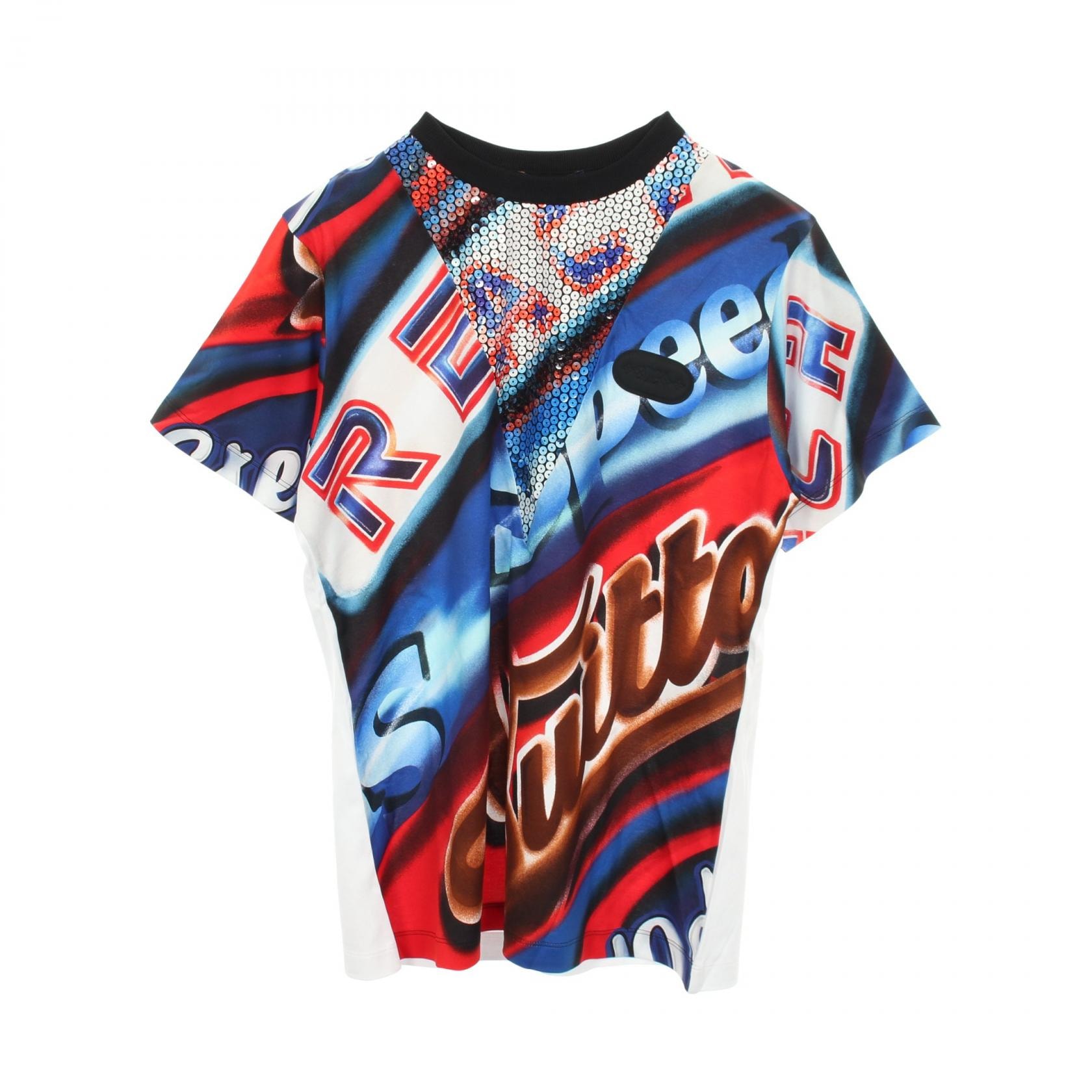 ルイ・ヴィトン LOUIS VUITTON グラフィックプリント ステートメント 半袖Tシャツ 衣料品 トップス コットン レッド レディース ブルー系 / レッド系 / マルチカラー RW211B EJ7 FKTB98 【中古】