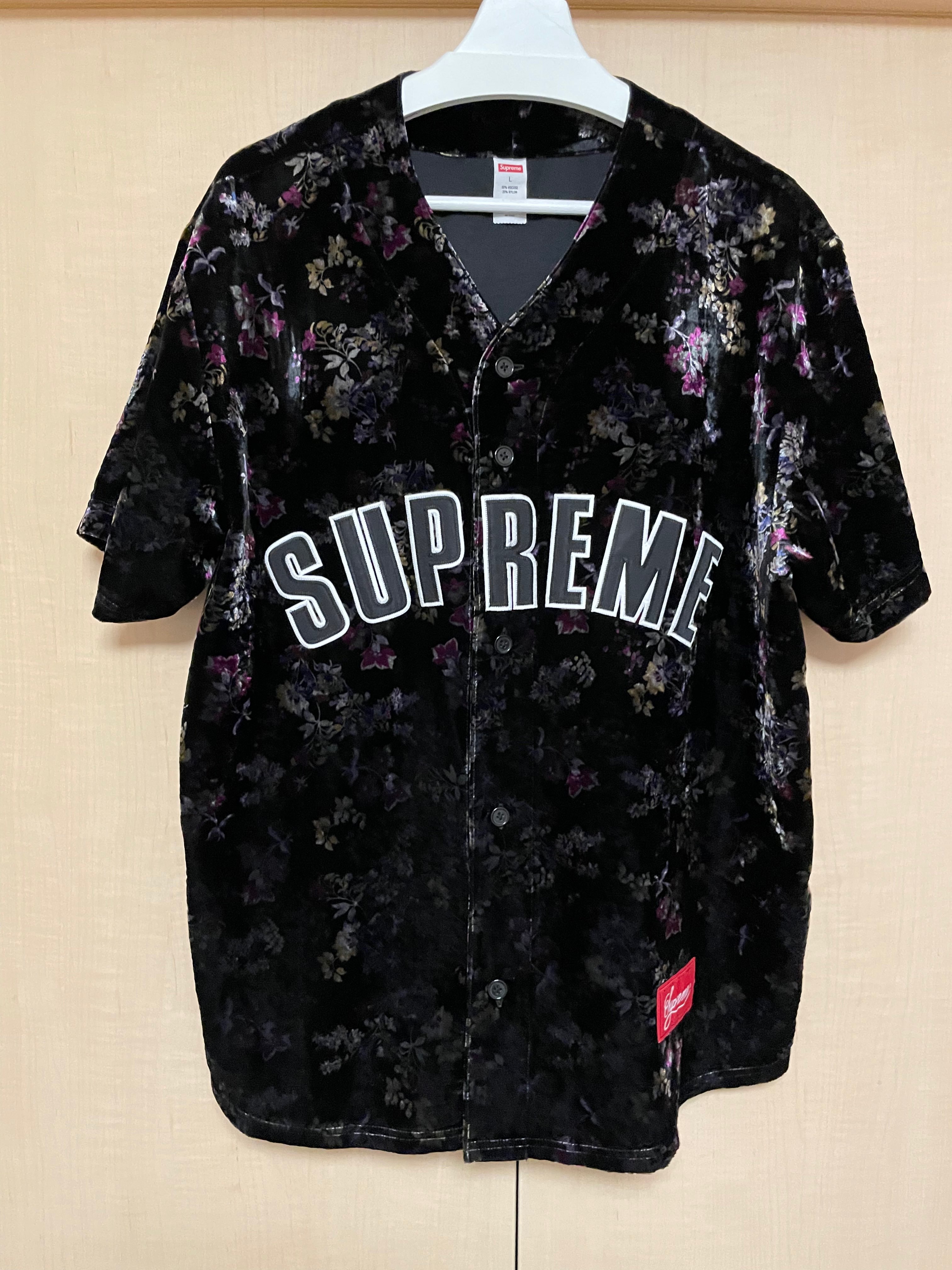 Supreme Floral Velour Baseball Jersey "Black"