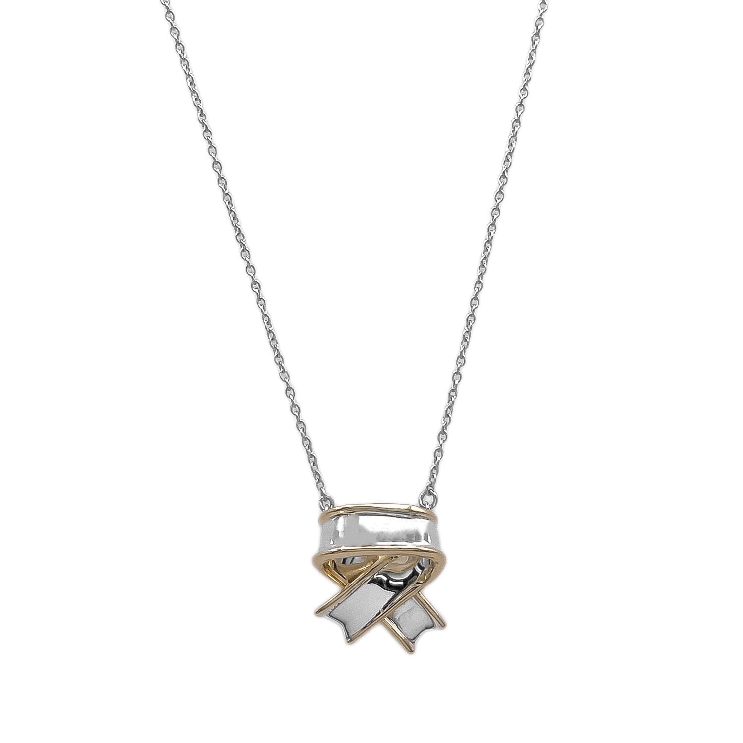 TIFFANY&Co. ティファニー クロスリボン   コンビ ヴィンテージ ネックレス
 SV925 K18YG シルバー 新品仕上済 レディース
 【中古】