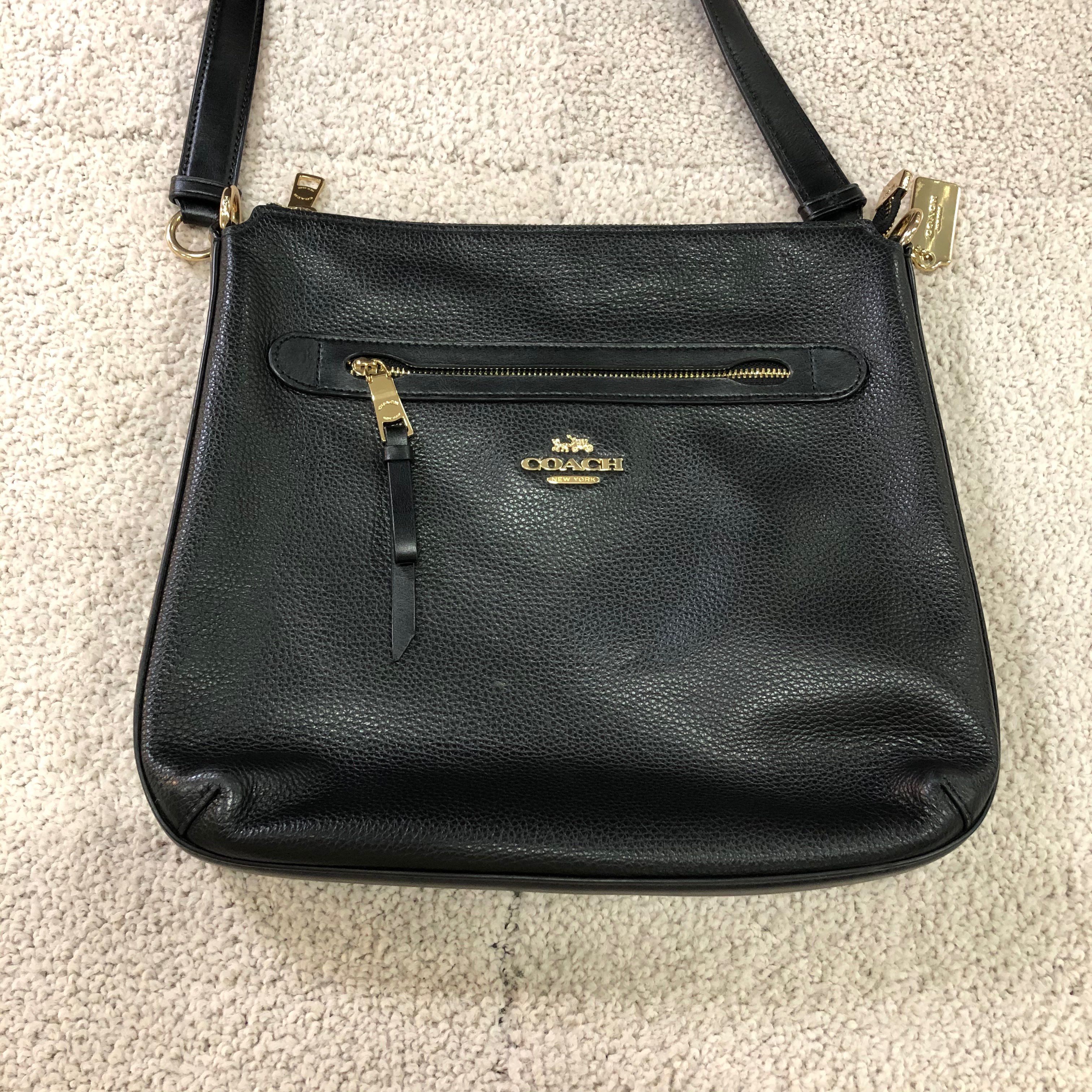 COACH Pebble Leather Shoulder Bag "Black"