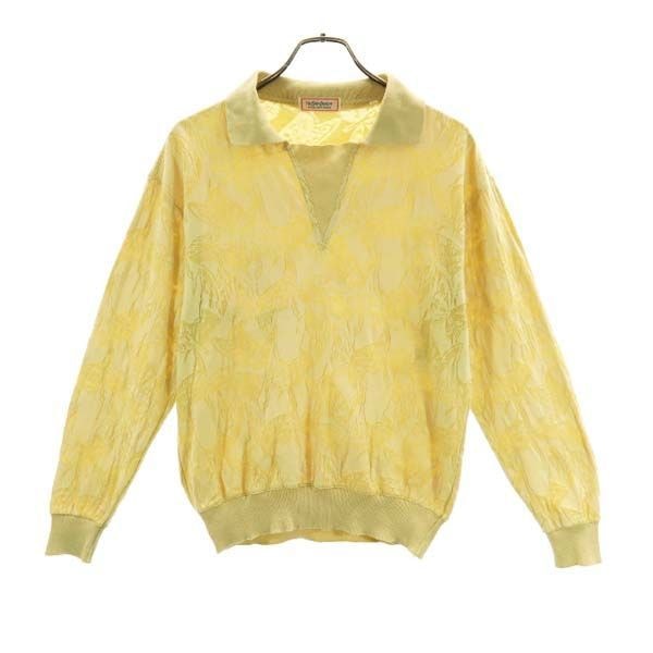 YVES SAINT LAURENT イヴサンローラン 総柄 長袖 ニット ポロシャツ M イエロー系