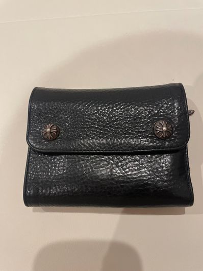 Chrome Hearts Wave Mini Cross Ball Button Leather Wallet "Black/Silver"