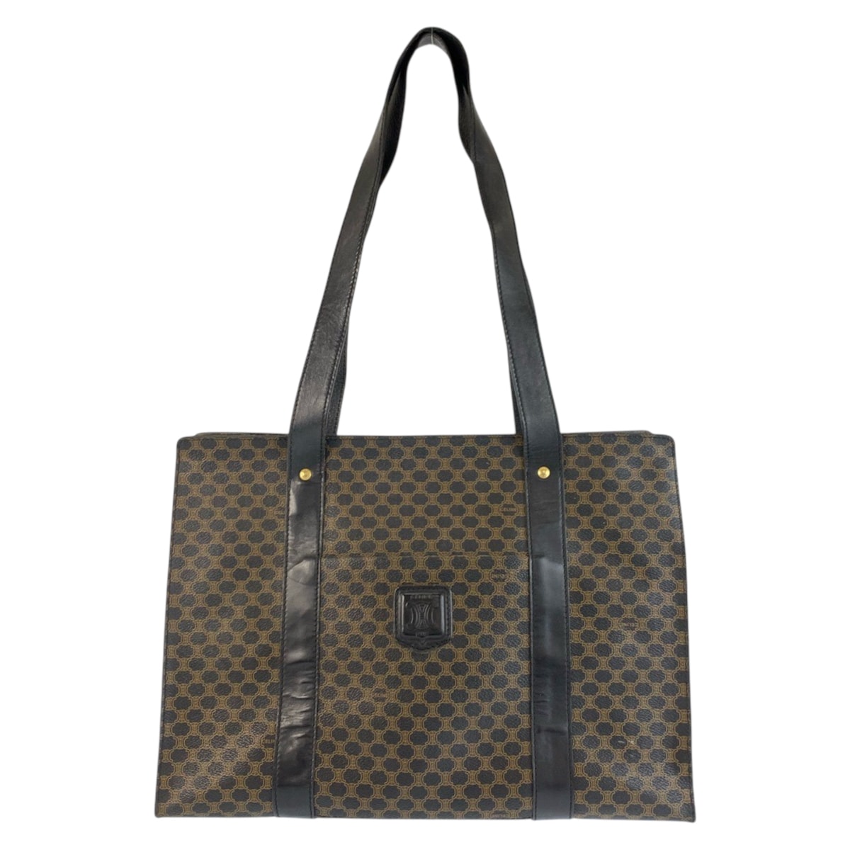 CELINE セリーヌ ヴィンテージ マカダム ブラック 黒 ブラウン PVC レザー/ トートバッグ ショルダーバッグ 601362 【中古】