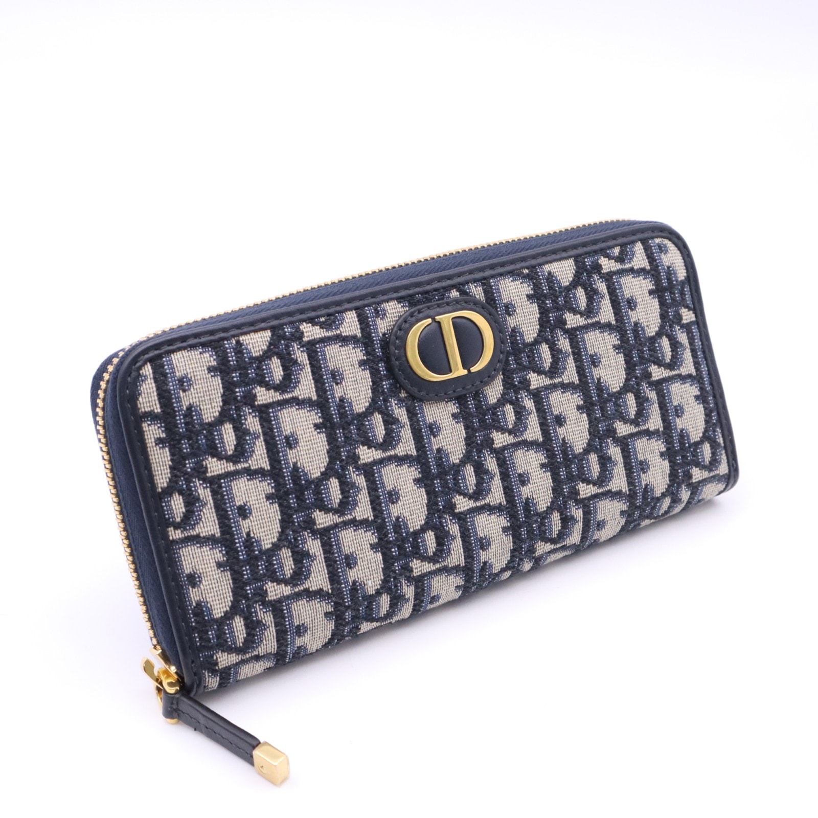 極美品 Christian Dior クリスチャンディオール ディオール オブリーク ジャカード 30 Montaigne Voyageur ロングウォレット S2094UTZQ_M928 長財布 ネイビー ベージュ キャンバス レザー レディース