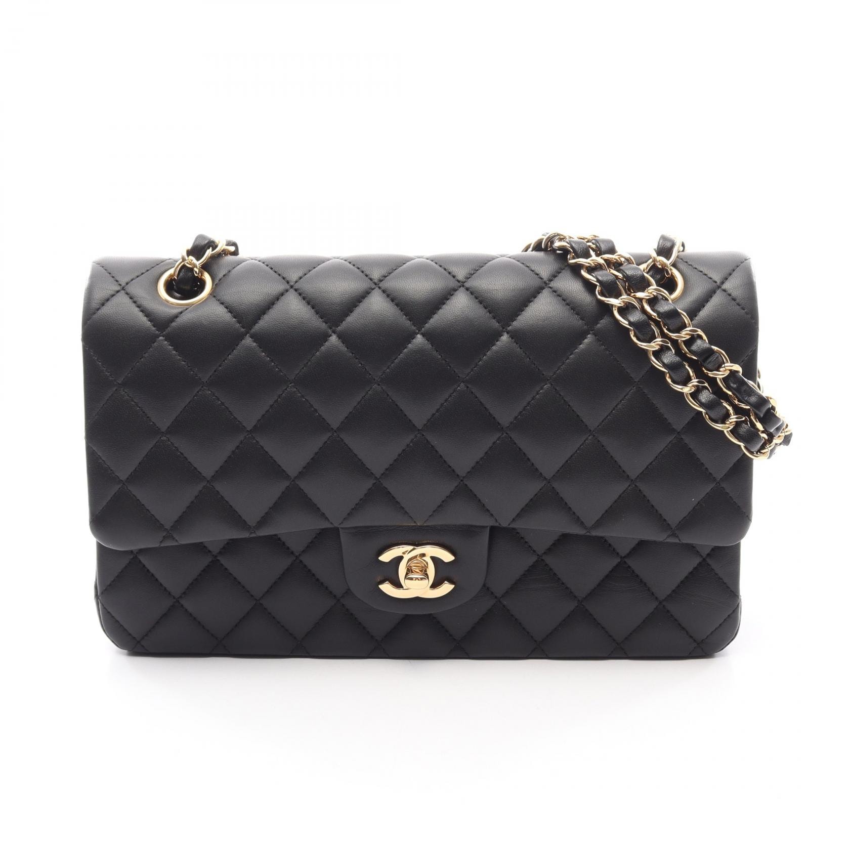 シャネル CHANEL マトラッセ Wフラップ ショルダーバッグ バッグ ラムスキン(羊革) レディース ブラック系 A01112 【中古】