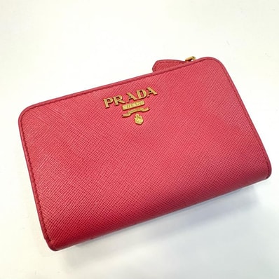 PRADA サフィアーノレザー ピンク ゴールド 二つ折り財布 イタリア製 鑑定済み 正規品 プラダ