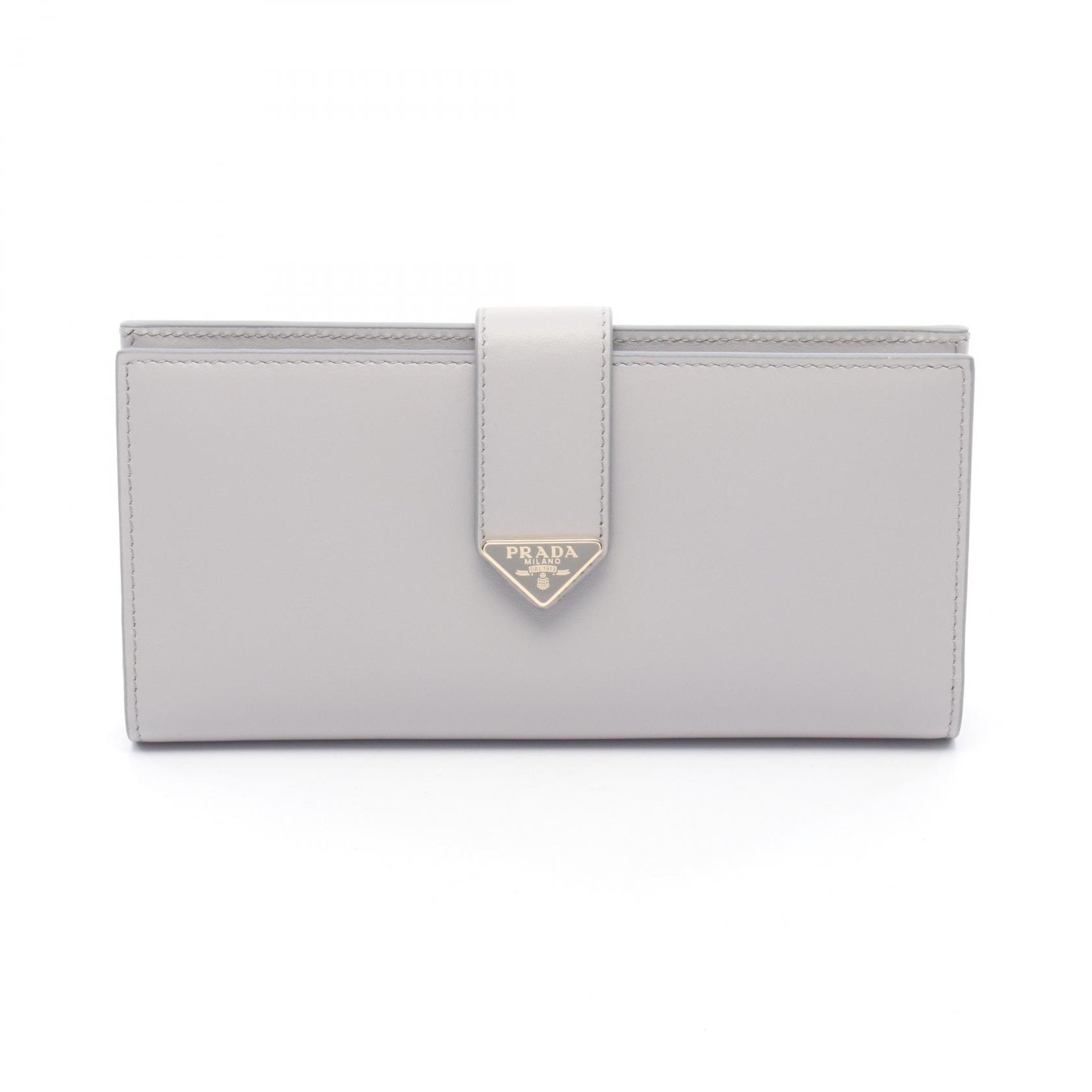 プラダ PRADA 二つ折り長財布 財布 レザー レディース グレー系 1MV025 【中古】