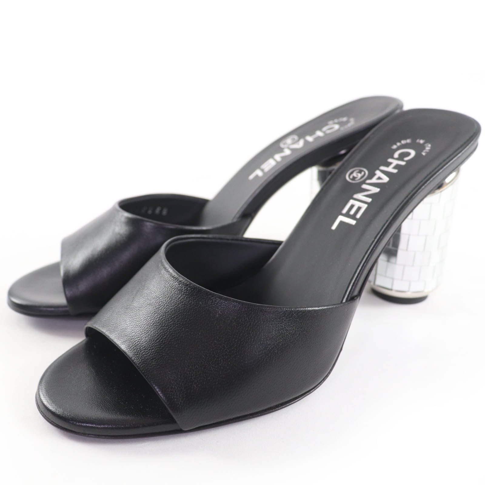 未使用品 シャネル サンダル ブラック シルバー レディース 37 G45358