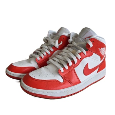 NIKE ナイキ エアジョーダン1 ミッド ホワイト/ハバネロレッド AIR JORDAN 1 MID 27.5cm スニーカー BQ6472-116 ホワイト レッド メンズ【中古】