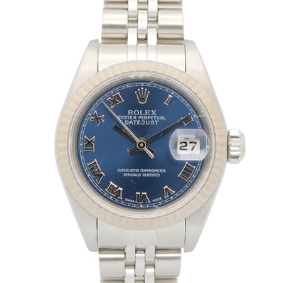 ロレックス ROLEX デイトジャスト P番 腕時計 時計 K18WG(ホワイトゴールド) ステンレススチール レディース ブルー系 ローマ 79174 【中古】