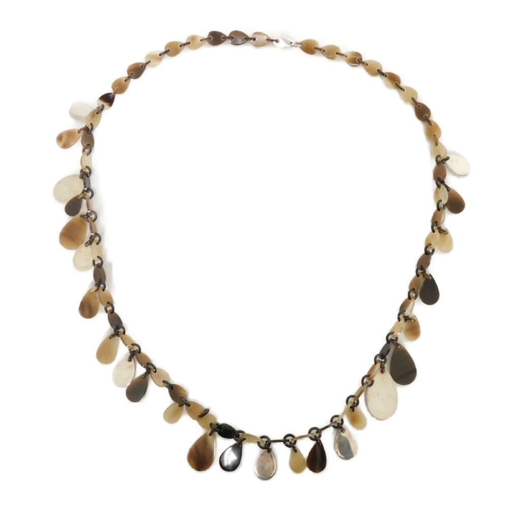 HERMES エルメス ティアドロップ ラージホーン クリア ブラウン グラデーション シルバー ロングチェーン 95cm ロゴ バッファローホーン  Ag925 ナチュラル ネックレス