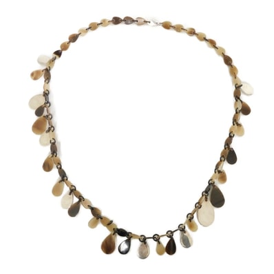 HERMES エルメス ティアドロップ ラージホーン クリア ブラウン グラデーション シルバー ロングチェーン 95cm ロゴ バッファローホーン Ag925 ナチュラル ネックレス