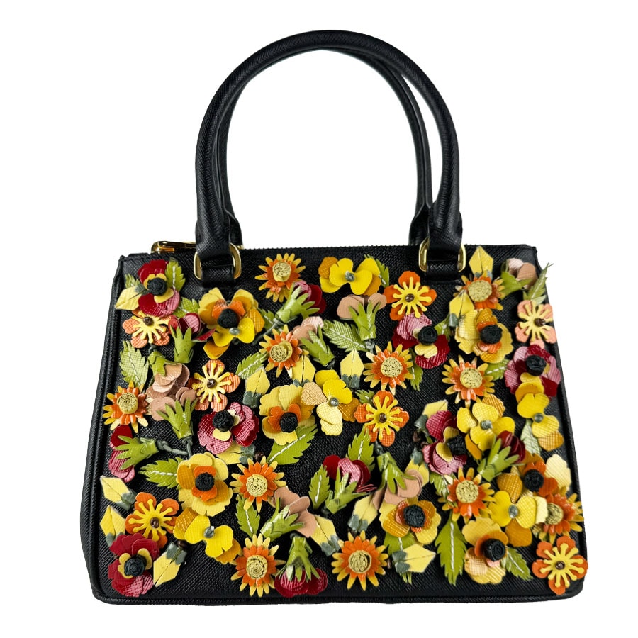 プラダ PRADA ハンドバッグ ショルダーバッグ レザー/パテントレザー ブラック/マルチカラー ゴールド レディース【中古】 z10927