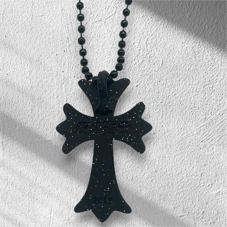 レア★クロムハーツ ラバー クロスネックレス 黒 グリッター B (目立った傷や汚れなし)】CHROME HEARTS クロムハーツ ラバー