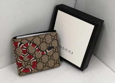 GUCCI Kingsnake Print GG Supreme Coin Wallet "Beige/Ebony"