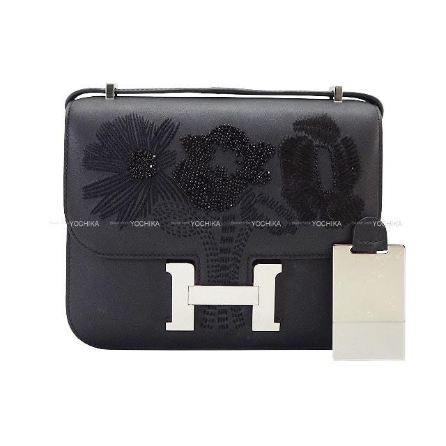 HERMES エルメス ショルダーバッグ コンスタンス3 ミニ 18 ミロワール ダンシング フラワーズ 黒 (ブラック) スイフト シルバー金具 W刻印 新品同様【中古】