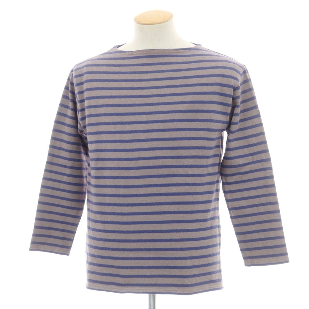 【中古】セントジェームス SAINT JAMES コットン ボーダー ボートネック バスク 長袖Tシャツ グレー系xブルー【サイズ4】【メンズ】