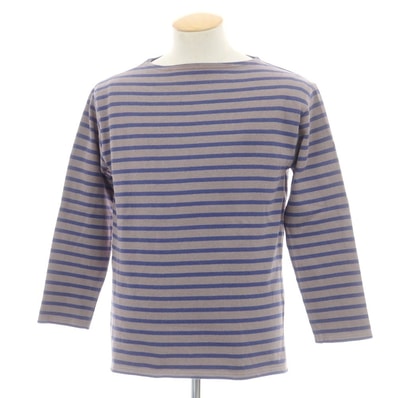 【中古】セントジェームス SAINT JAMES コットン ボーダー ボートネック バスク 長袖Tシャツ グレー系xブルー【サイズ4】【メンズ】