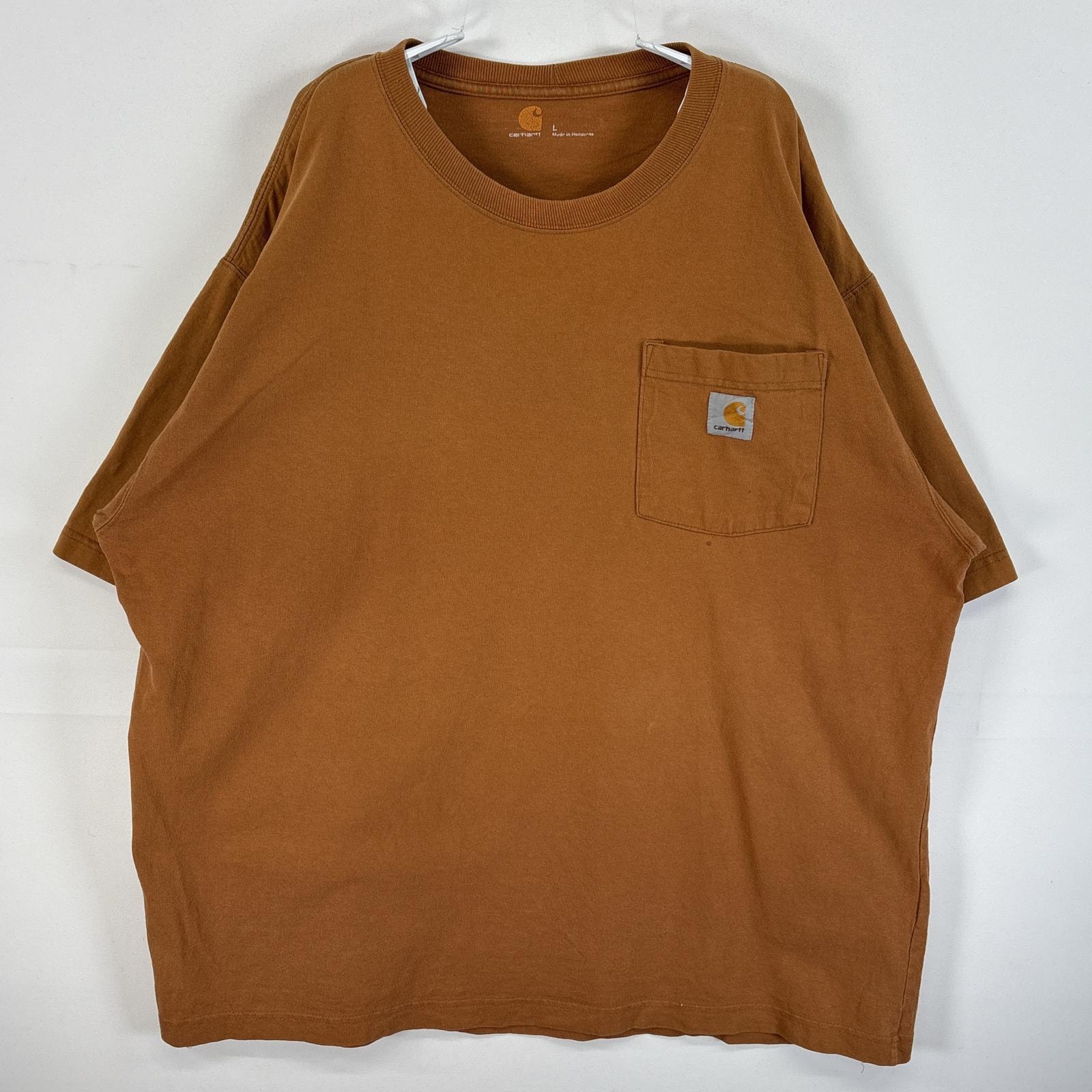古着 カーハート Carhartt 半袖Tシャツ ワンポイント ロゴ 肉厚 K87 L  ブラウン系 無地 メンズ