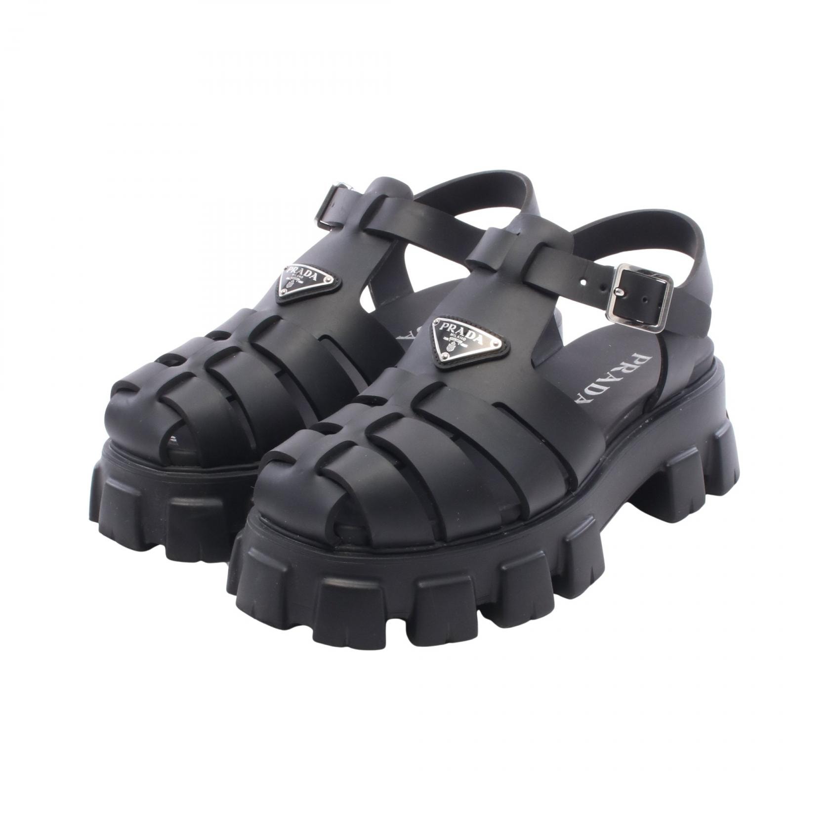 プラダ PRADA モノリス サンダル 靴 ラバー メンズ ブラック系 2X3083 【中古】