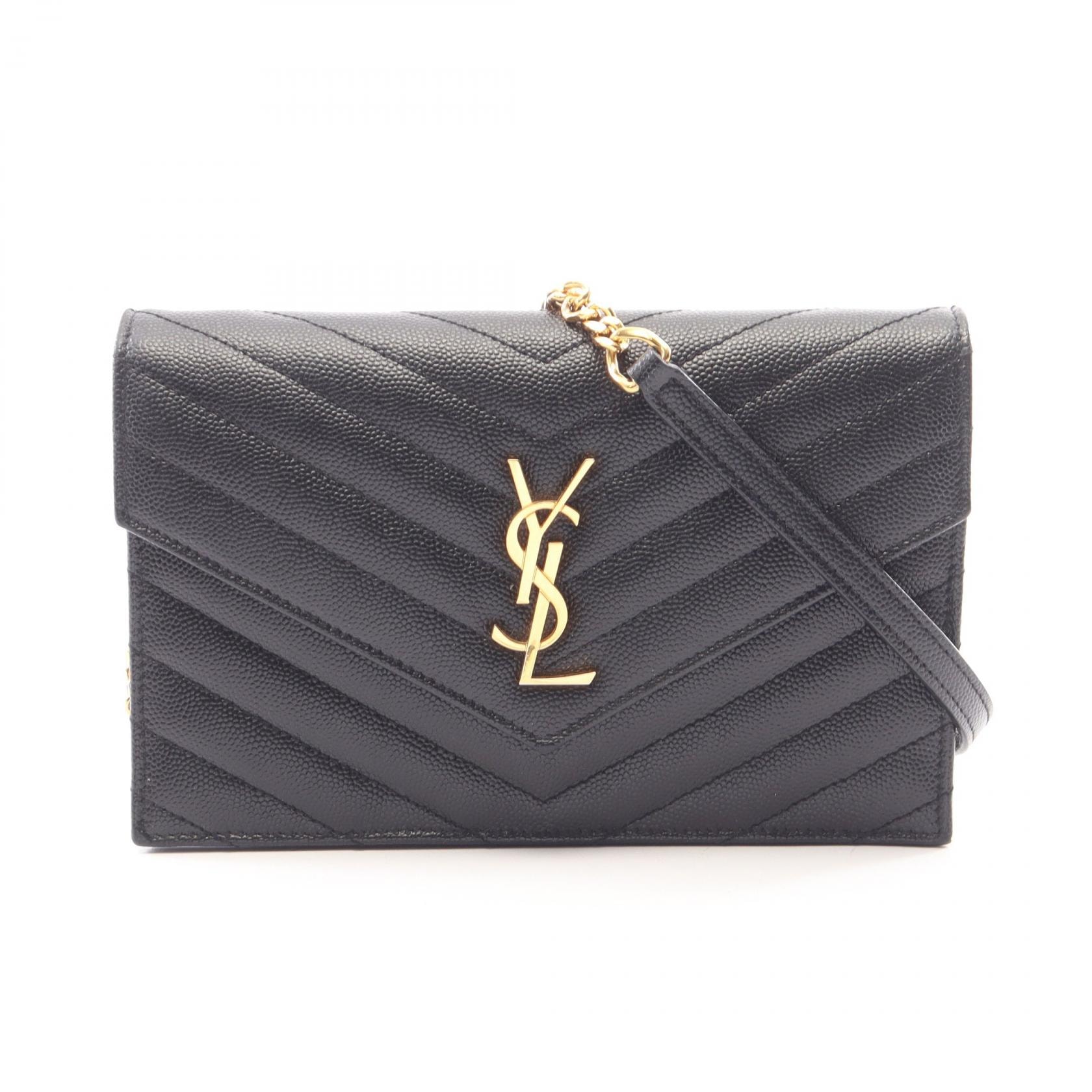 サンローランパリ SAINT LAURENT PARIS モノグラム エンベローブ ショルダーバッグ バッグ レザー レディース ブラック系 393953 【中古】