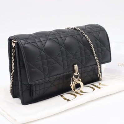 極美品 Christian Dior クリスチャンディオール カナージュ ラムスキン My Dior - Dior Talk フォンバッグ S0977ONMJ ショルダーバッグ ブラック ラムスキン レディース