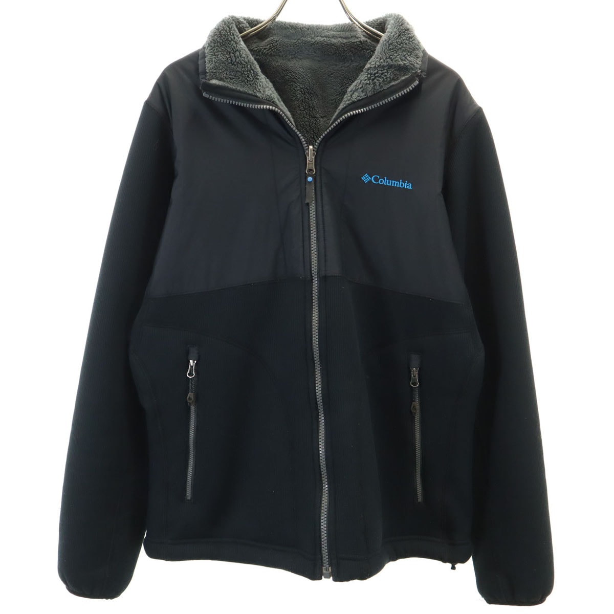 Columbia コロンビア ワッフル地 フリース ジャケット M ブラック リバーシブル アウトドア
