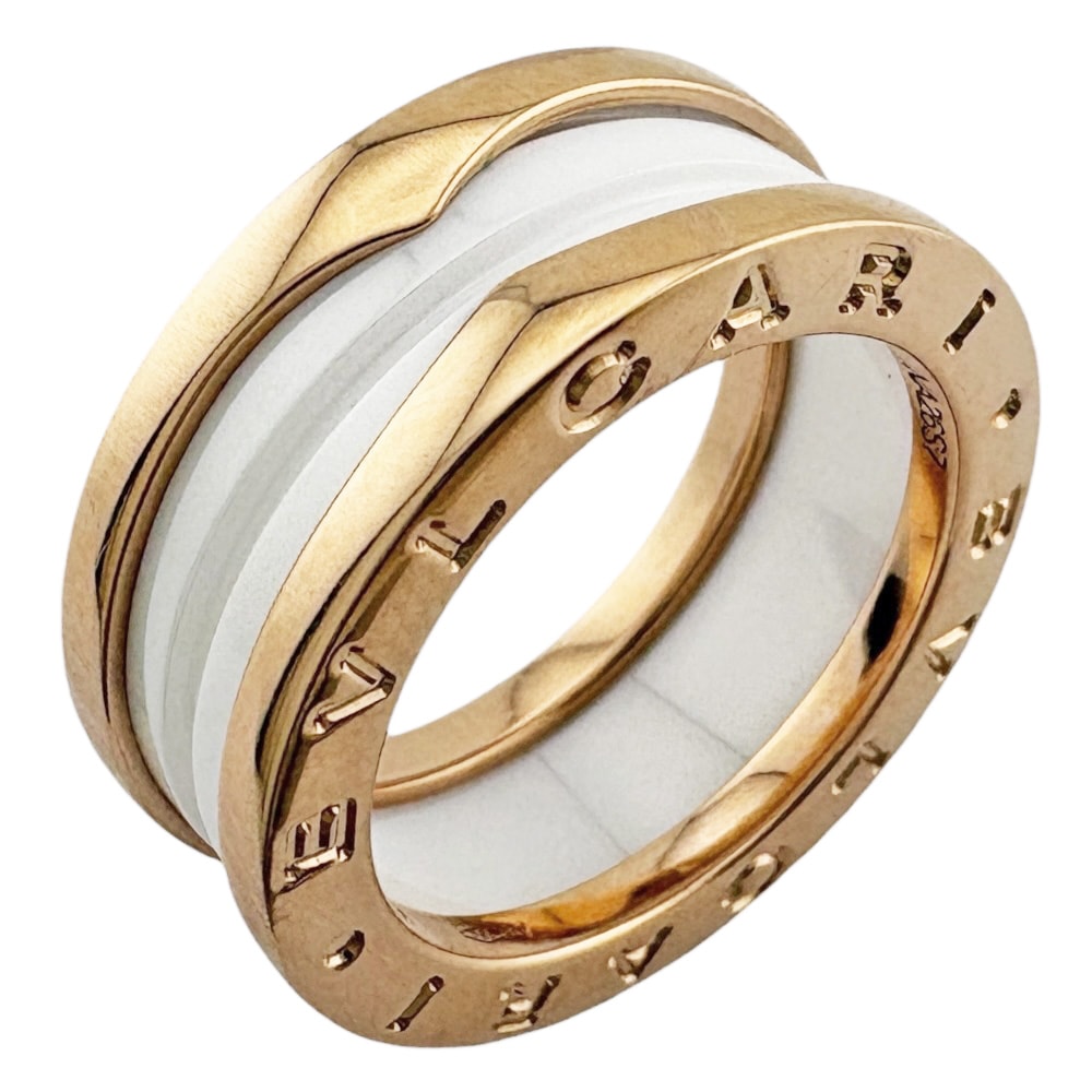 ブルガリ B-zero.1 ビーゼロワン ホワイトセラミック リング 指輪 10号 18金 K18ピンクゴールド レディース BVLGARI 中古