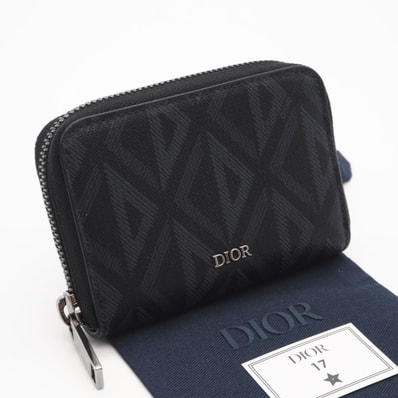 美品 Dior ディオール CDダイヤモンド レザー コインケース - コインケース ブラック グレー コーティングキャンバス レザー メンズ