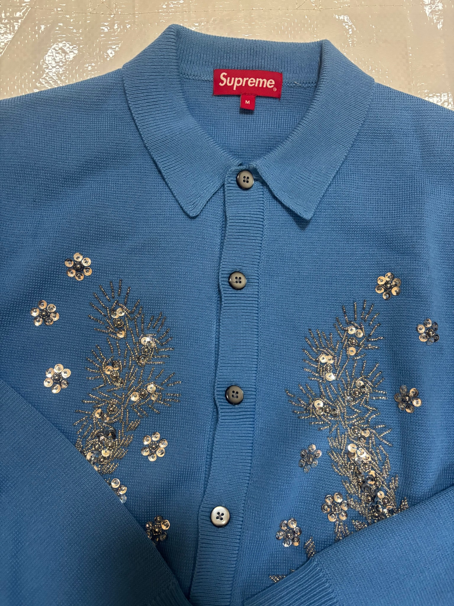Supreme Beaded Applique Cardigan "Bright Blue"
