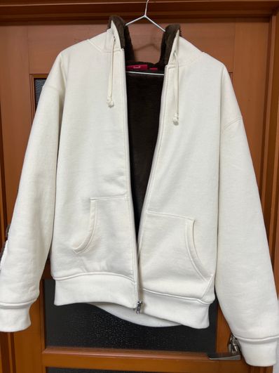 Supreme Faux Fur Lined Zip Up Hooded Sweatshirt "Natural"