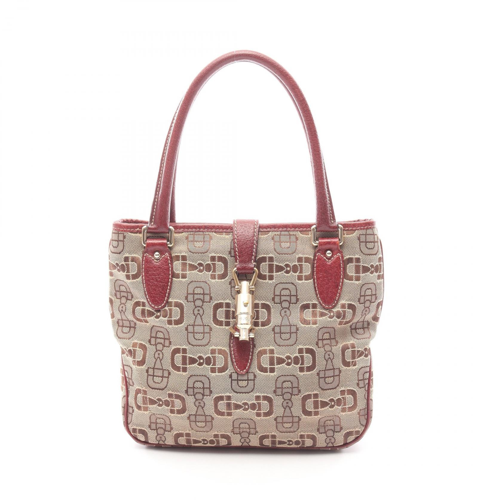 グッチ GUCCI ニュージャッキー ホースビット ハンドバッグ バッグ キャンバス レザー レディース ベージュ系 / ボルドー系 145817 【中古】