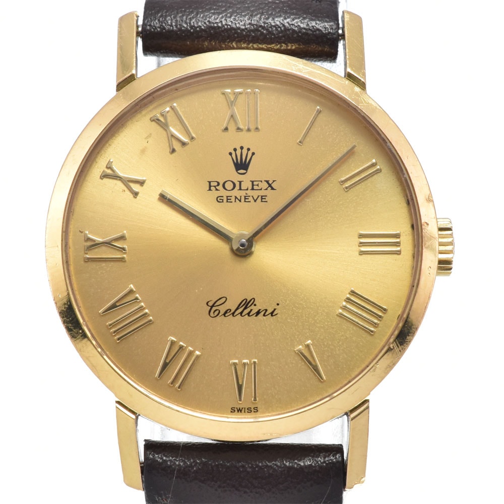 ロレックス ROLEX 4109 チェリーニ K18YG/レザー Cal.1601 ゴールド 手巻き レディース 良品 腕時計 L#148219