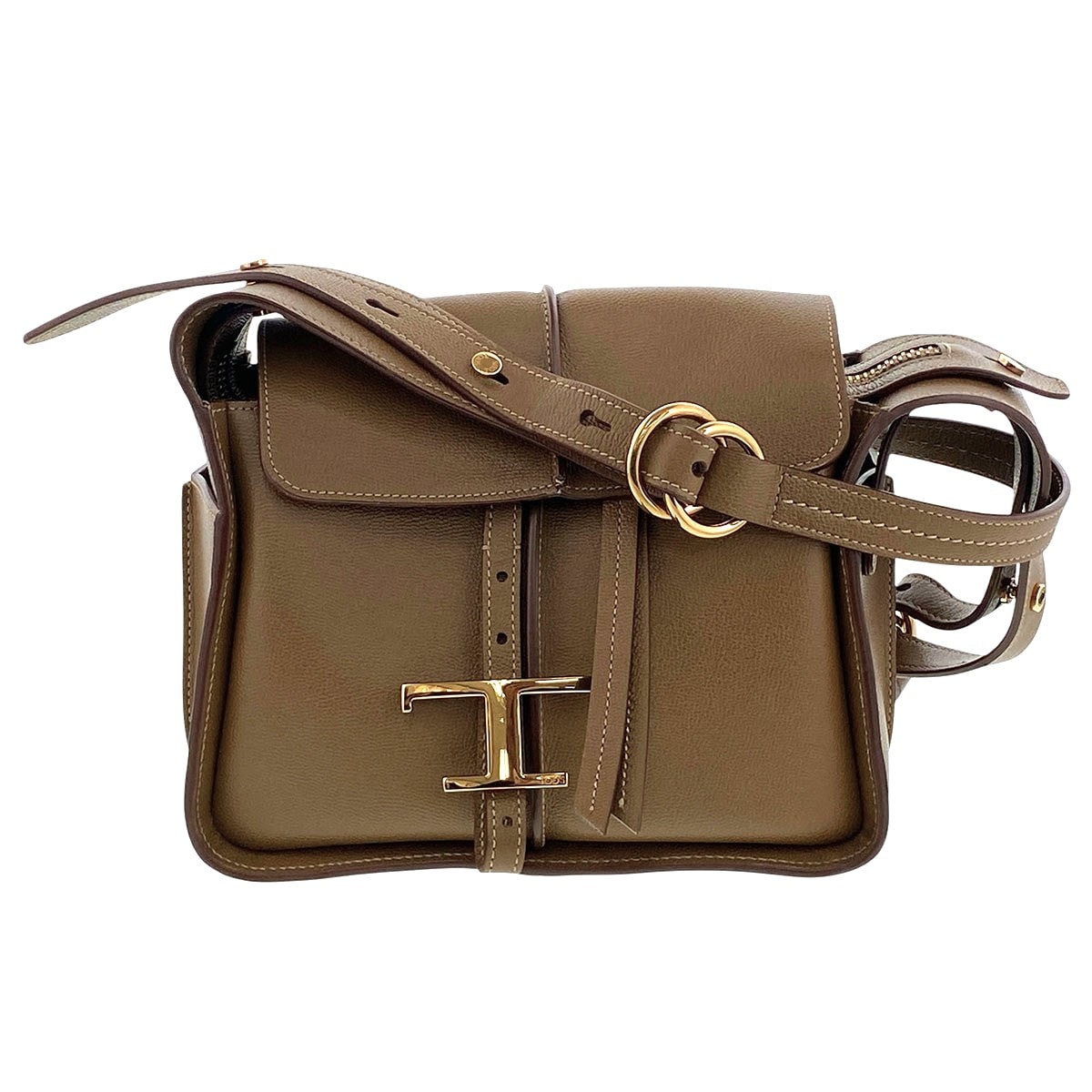 TOD’S トッズ Tタイムレス レザー ミニ ショルダーバッグ ショルダーバッグ XBWTSBY0100 レザー ブラウン レディース【中古】