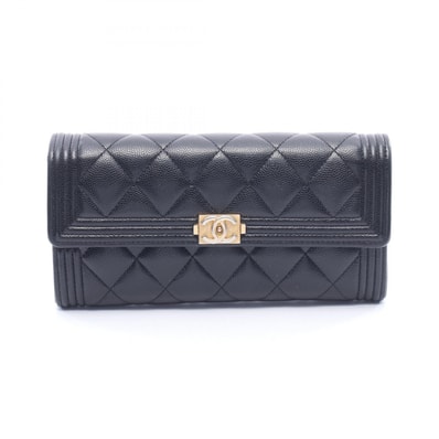 シャネル CHANEL ボーイシャネル 二つ折り長財布 財布 カーフ(牛革) レディース ブラック系 A80286 【中古】